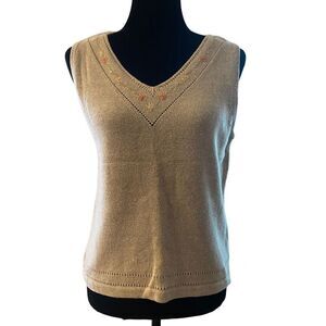 Liz Claiborne Lizwear Linen and‎ Cotton Sleeveless Embroidered Top Sz L